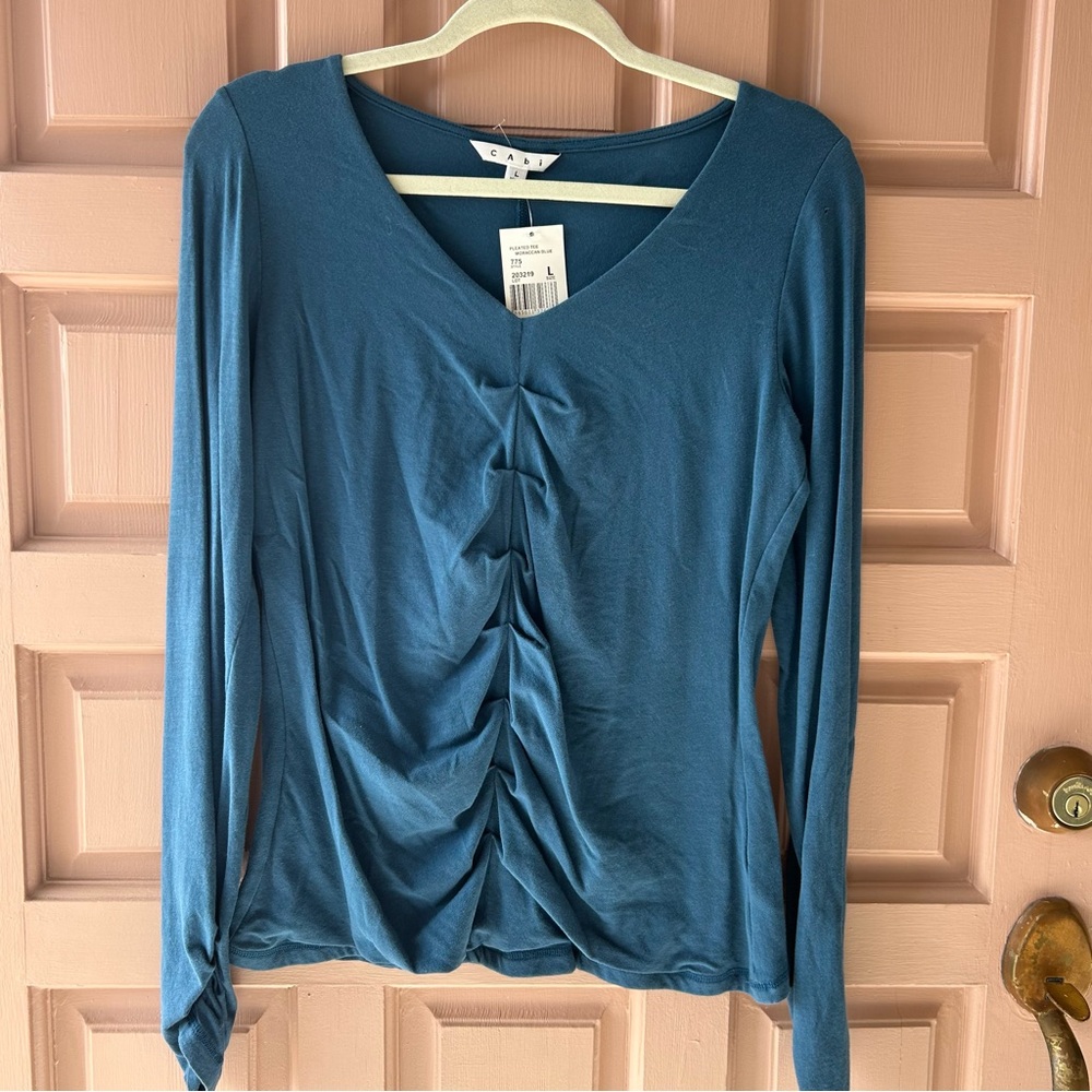 Women's Blue V-Neck Ruched Top